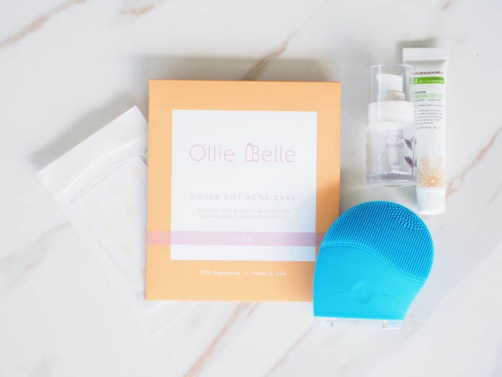 natural skincare routine dry acne prone skin favorites including Ollie Belle Cover Dot acne patch