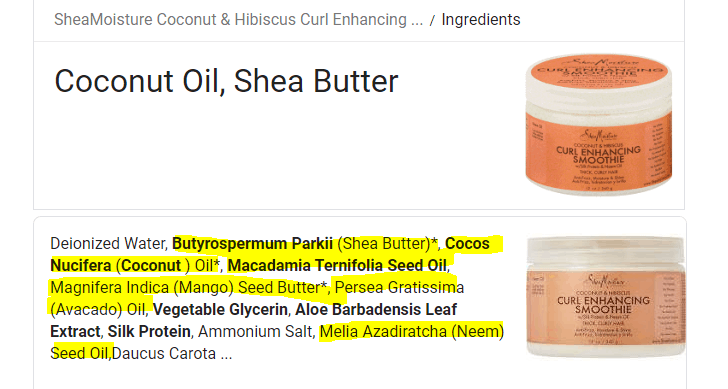 SheaMoisture Coconuts & Hibiscus Curl enhancing Smoothie's ingredient list that make it a heavier curly hair product
