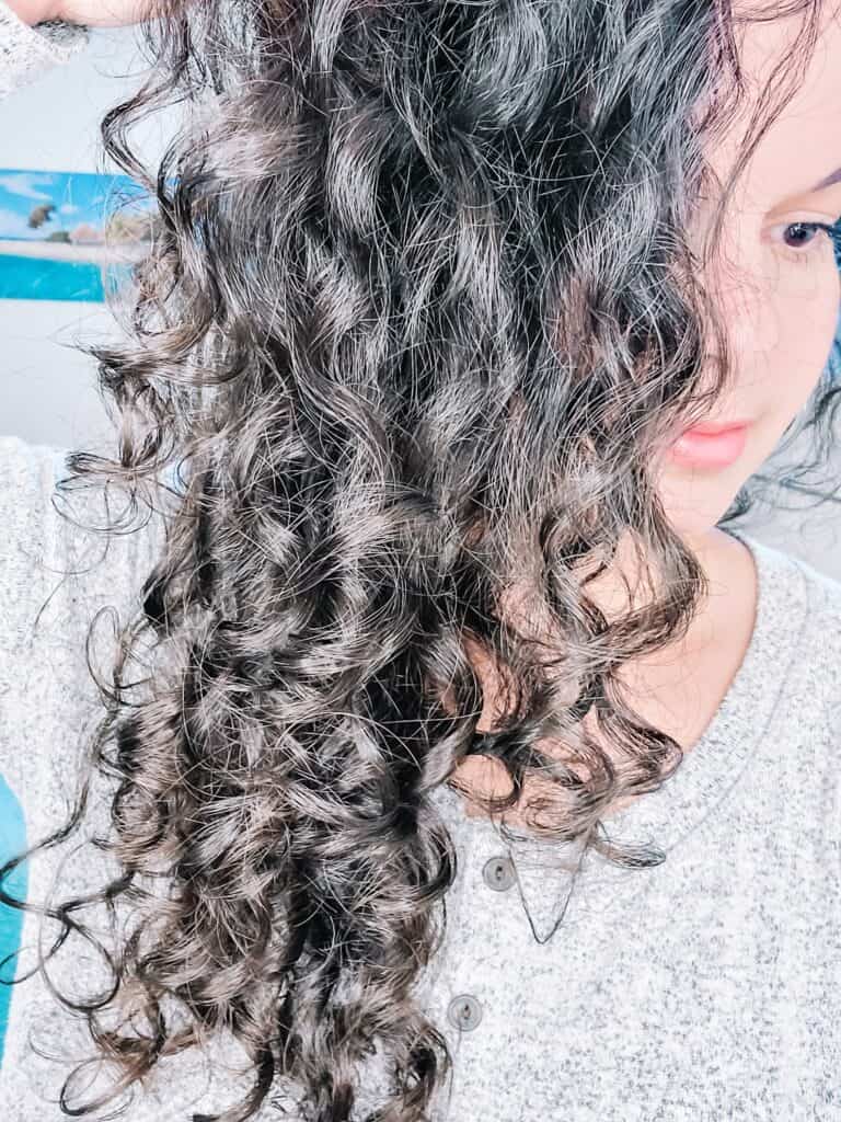 close up of fine curly hair after using Twist hair products