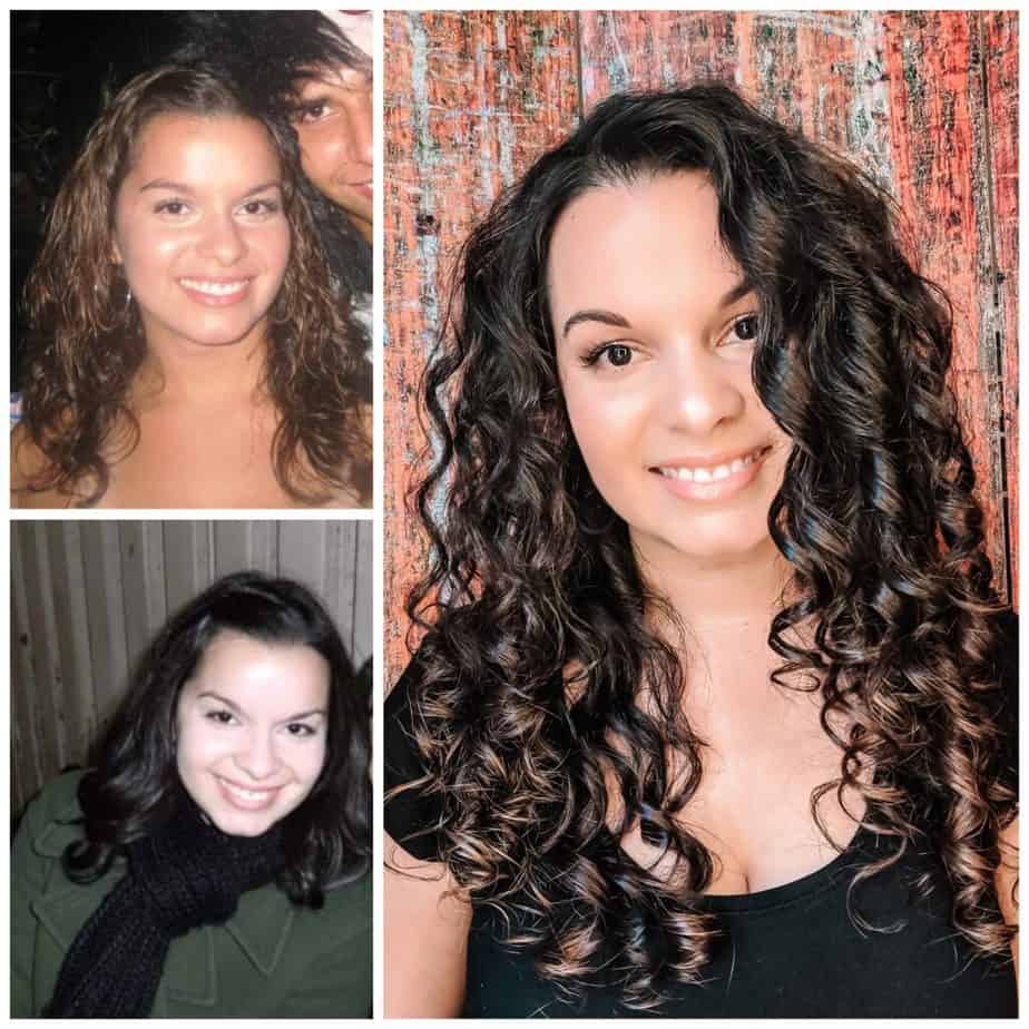 curly girl method before and after showing 2b hair and 3a hair