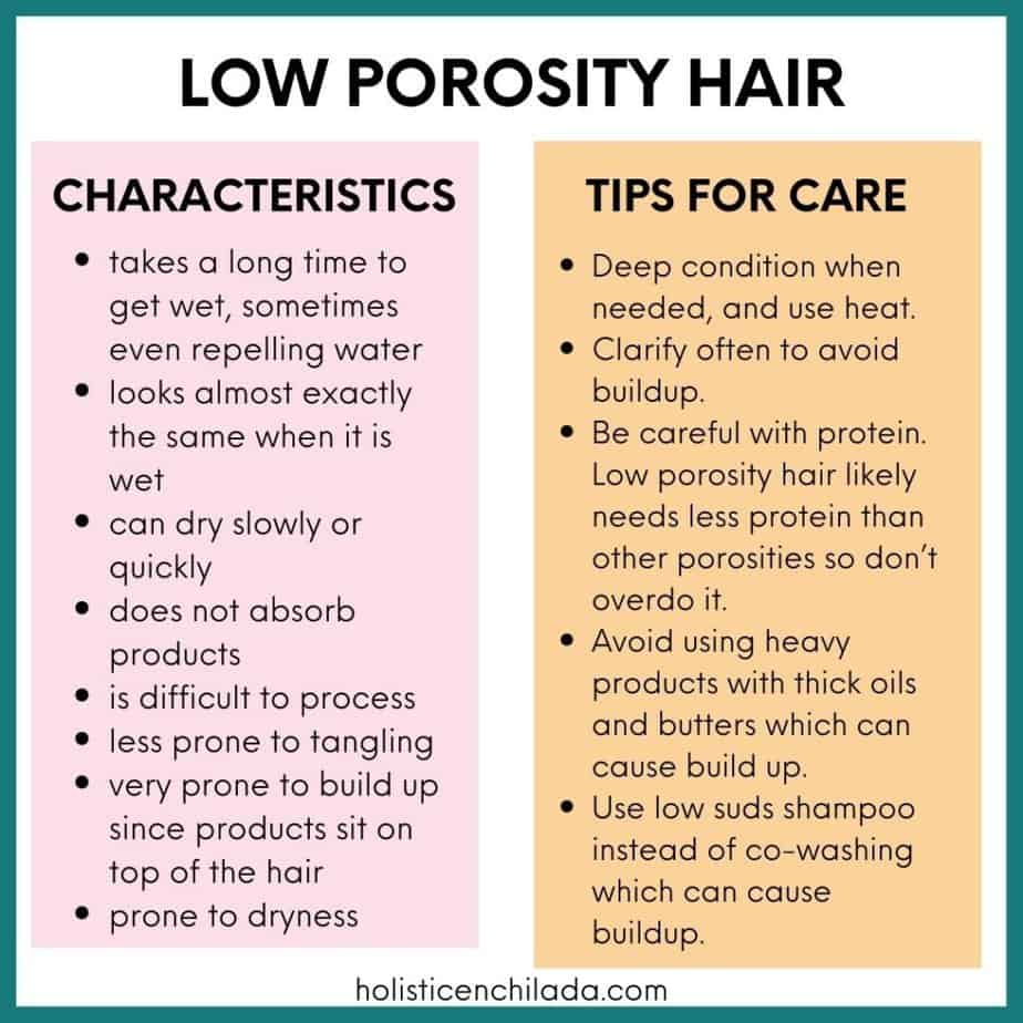 low porosity hair chart with characteristics and tips