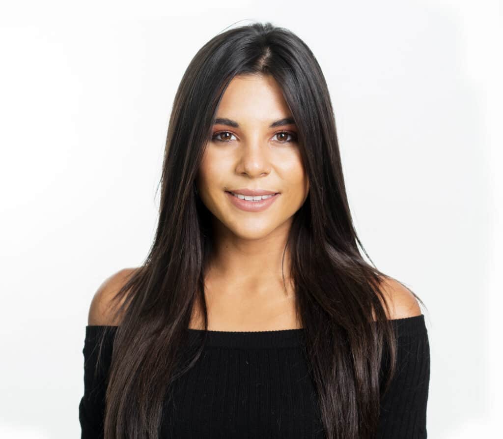 woman with straightened curly hair