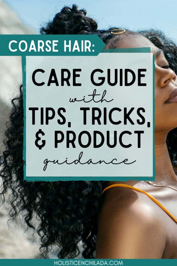 coarse hair guide pin image with text overlay on woman with coarse hair