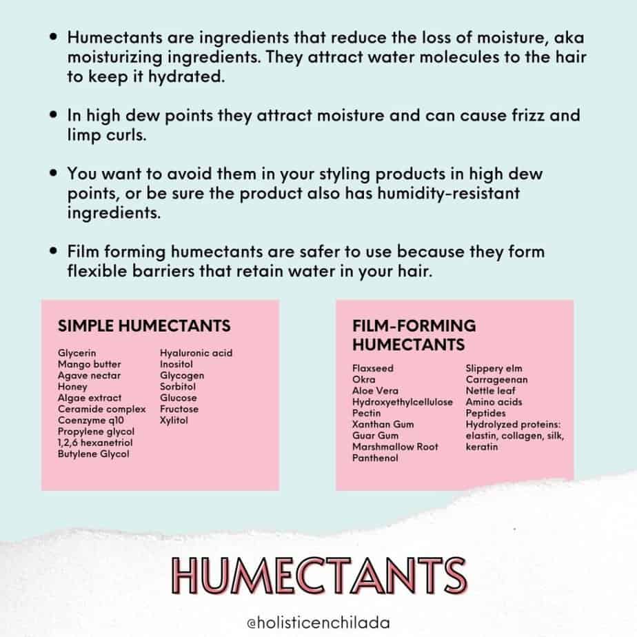 graphic with information about humectants for hair specifically for curly hair