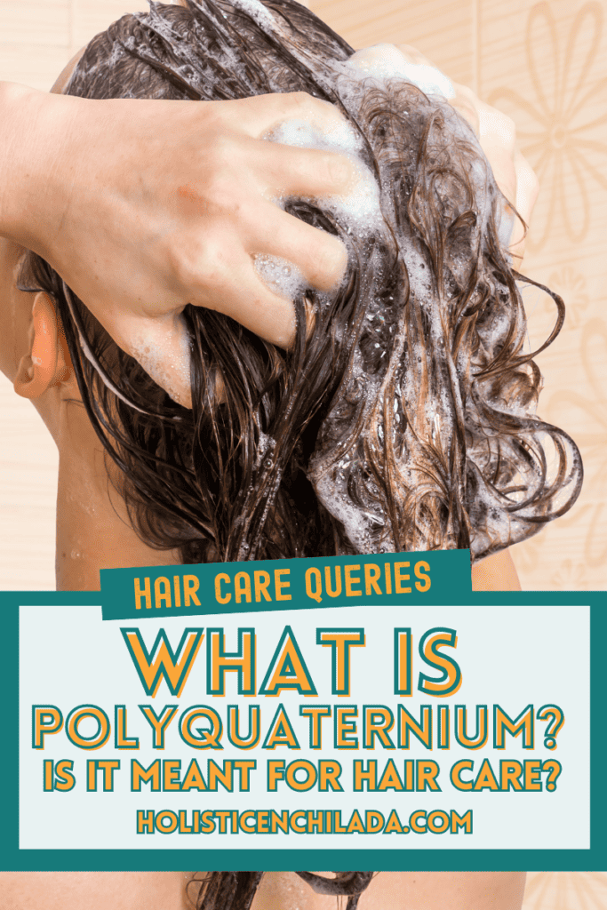 what is polyquaternium text overlay on image of woman shampooing hair in shower