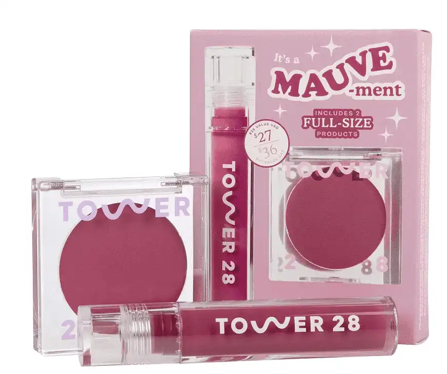 Tower 28 Beauty It's a Mauve-ment Lip Gloss + Cream Blush Duo Set