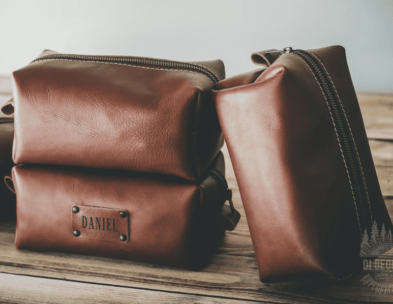 Mens Toiletry Bag Leather Monogrammed