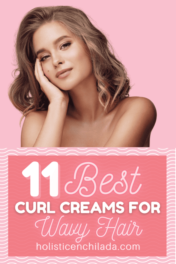 11 best curl creams for wavy hair text overlay on woman with wavy hair smiling