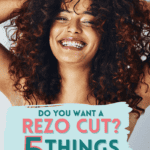 rezo cut guide text overlay on image of woman with curly hair