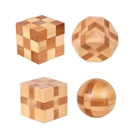 4 Pack Wooden Puzzle Games Brain Teasers Toy