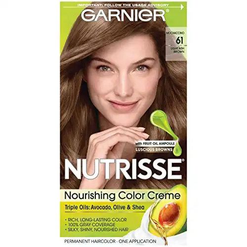Garnier Nutrisse Nourishing Hair Color Creme, 61 Light Ash Brown (Mochaccino)