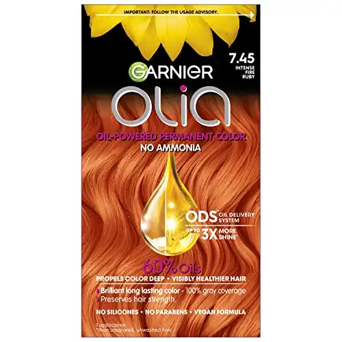 Garnier Hair Color Olia Ammonia-Free Brilliant Color Oil-Rich Permanent Hair Dye, 7.45 Dark Fire Ruby
