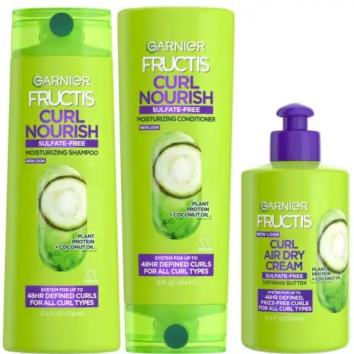 Garnier Fructis Curl Nourish Sulfate Free Moisturizing Shampoo, Conditioner + Air Dry Cream Defining Butter Set