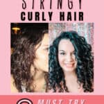 before and after images of a woman with stringy waves and then bouncy curls