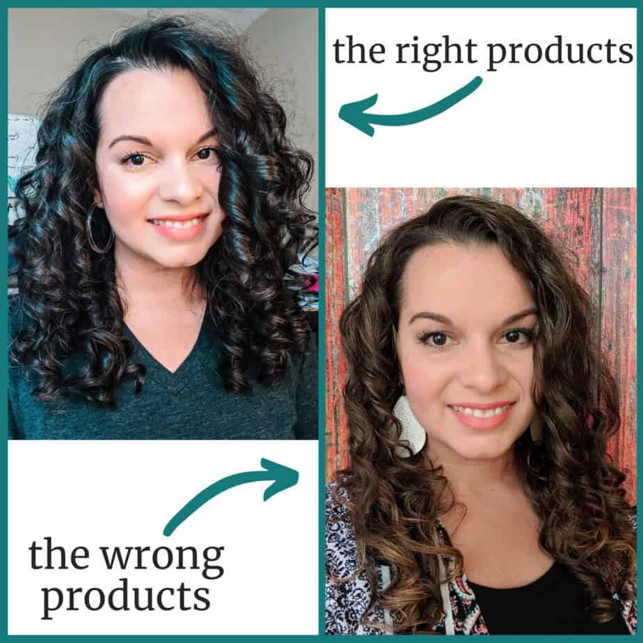 comparison of using the right products to give me consistent curly hair results